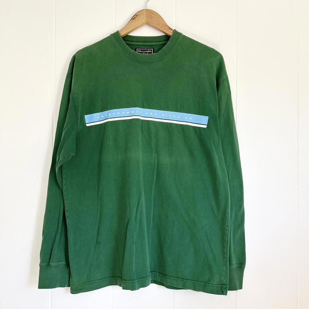 Vintage Abercrombie and Fitch Green Graphic Long Sleeve T-Shirt Men's Medium